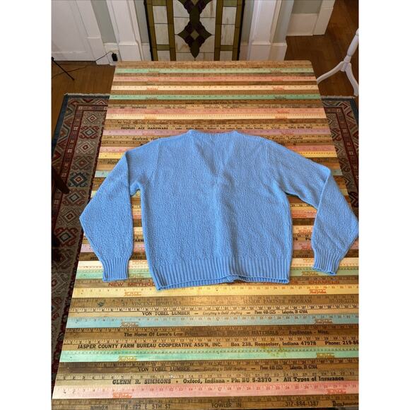 VINTAGE Grandpa Cardigan Sweater Mens M Sky Blue Grunge Cobain Union Made USA - Picture 8 of 10